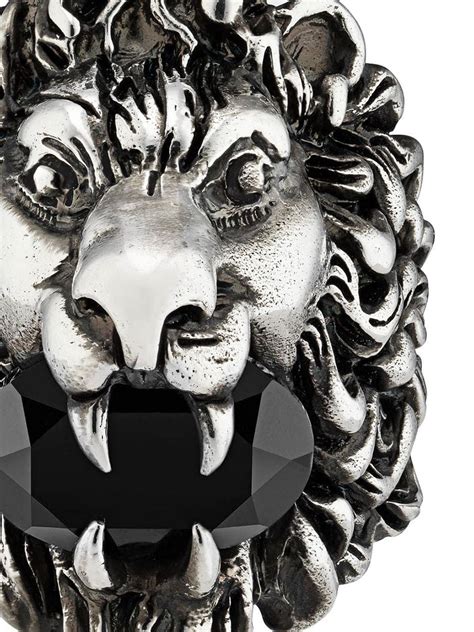 gucci lion silver necklace men black crystal|Gucci lion ring.